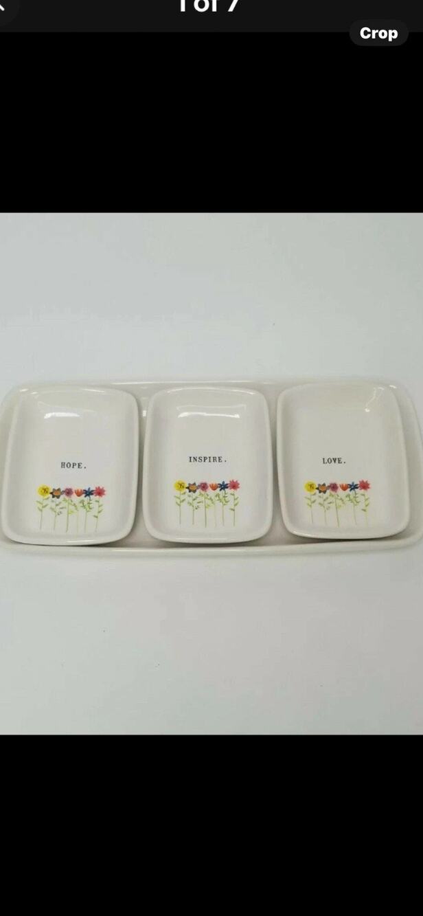 Rae Dunn Artisan Collection Dip Set Platter Hope Inspire Love Bloom Flowers 2/26